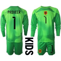 Nederland Remko Pasveer #1 Keeper Fotballklær Hjemmedraktsett Barn VM 2022 Langermet (+ korte bukser)
